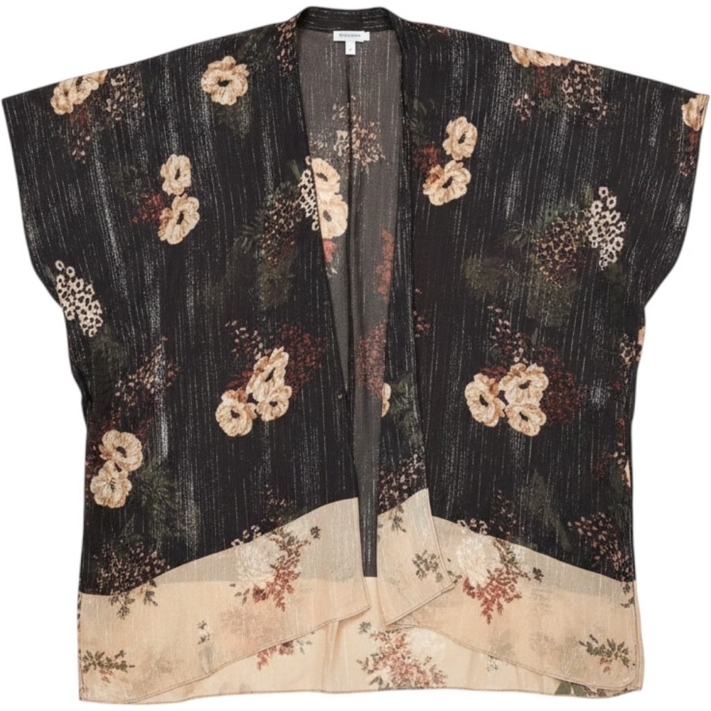 Lovestitch Floral Leopard Kimono‎ Metallic Lurex Wrap One Size Black Cream Boho